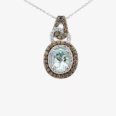 Le Vian Grand Sample Sale Le Vian Grand Sample Sale Womens 3/4 CT. T.W. Genuine Blue Aquamarine 14K White Gold Oval 18 Inch Pendant Necklace