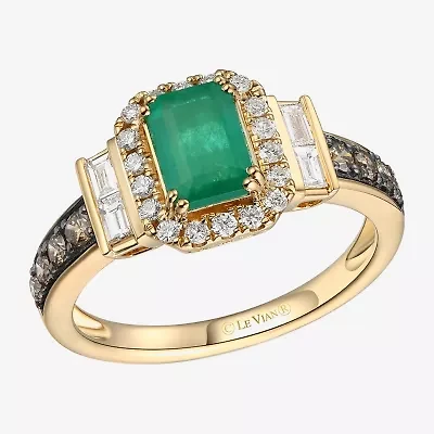 Le Vian Grand Sample Sale Le Vian Grand Sample Sale Womens 1/2 CT. T.W. Genuine Green Emerald 14K Gold Halo Side Stone Cocktail Ring