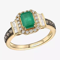 Le Vian Grand Sample Sale Le Vian Grand Sample Sale Womens 1/2 CT. T.W. Genuine Green Emerald 14K Gold Halo Side Stone Cocktail Ring