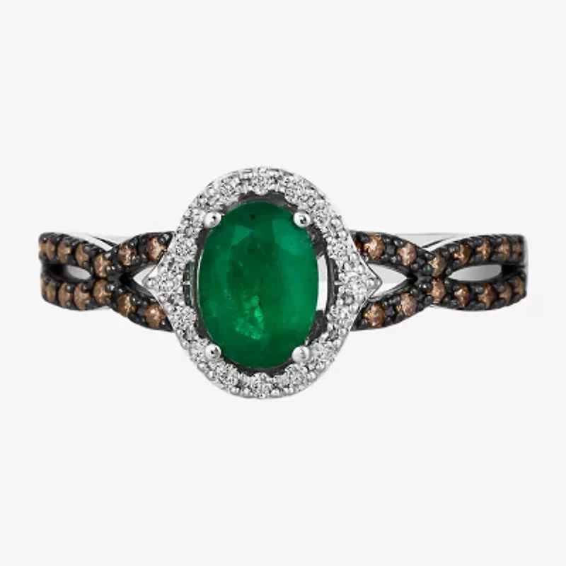 Le Vian Grand Sample Sale Le Vian Grand Sample Sale Womens 1/4 CT. T.W. Genuine Green Emerald 14K White Gold Oval Halo Side Stone Cocktail Ring