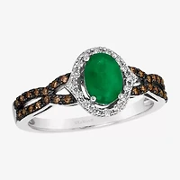 Le Vian Grand Sample Sale Le Vian Grand Sample Sale Womens 1/4 CT. T.W. Genuine Green Emerald 14K White Gold Oval Halo Side Stone Cocktail Ring
