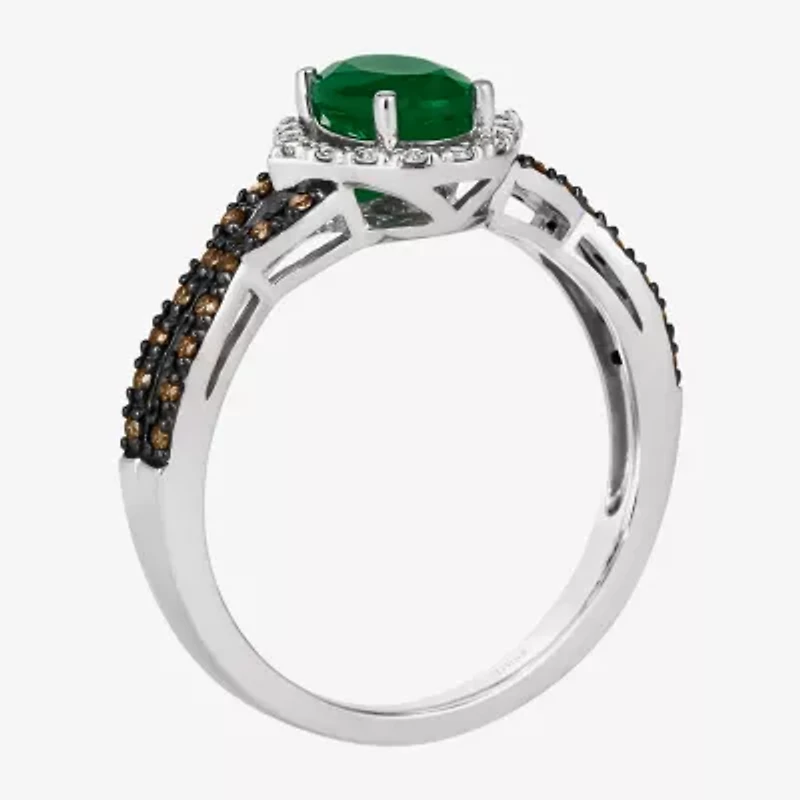 Le Vian Grand Sample Sale Le Vian Grand Sample Sale Womens 1/4 CT. T.W. Genuine Green Emerald 14K White Gold Oval Halo Side Stone Cocktail Ring