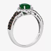 Le Vian Grand Sample Sale Le Vian Grand Sample Sale Womens 1/4 CT. T.W. Genuine Green Emerald 14K White Gold Oval Halo Side Stone Cocktail Ring