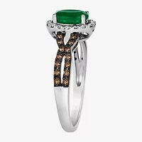 Le Vian Grand Sample Sale Le Vian Grand Sample Sale Womens 1/4 CT. T.W. Genuine Green Emerald 14K White Gold Oval Halo Side Stone Cocktail Ring