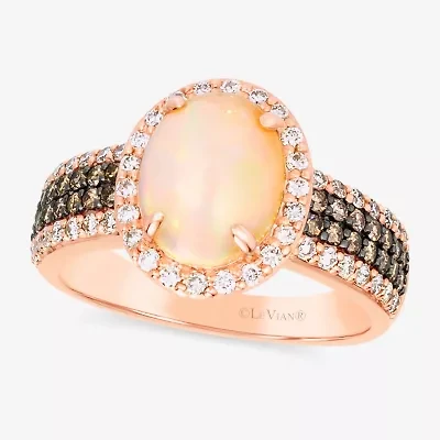 Le Vian Grand Sample Sale Le Vian Grand Sample Sale Womens 5/8 CT. T.W. Genuine White Opal 14K Rose Gold Oval Halo Side Stone Cocktail Ring