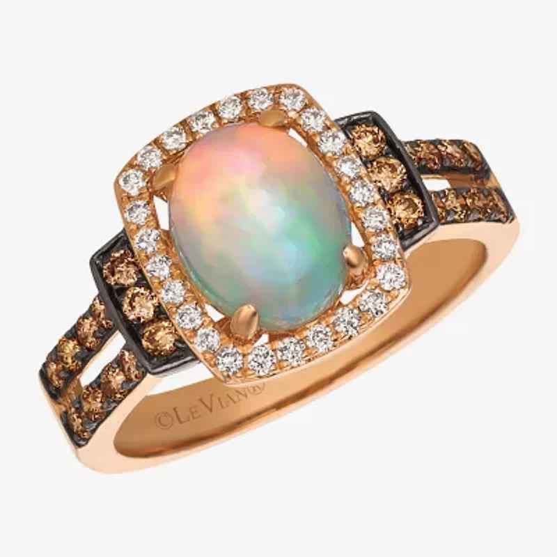 Le Vian Grand Sample Sale Le Vian Grand Sample Sale Womens 1/2 CT. T.W. Genuine White Opal 14K Rose Gold Cushion Halo Side Stone Cocktail Ring