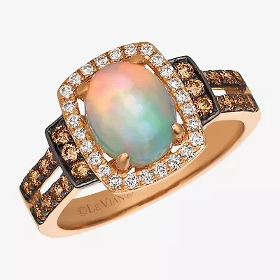 Le Vian Grand Sample Sale Le Vian Grand Sample Sale Womens 1/2 CT. T.W. Genuine White Opal 14K Rose Gold Cushion Halo Side Stone Cocktail Ring
