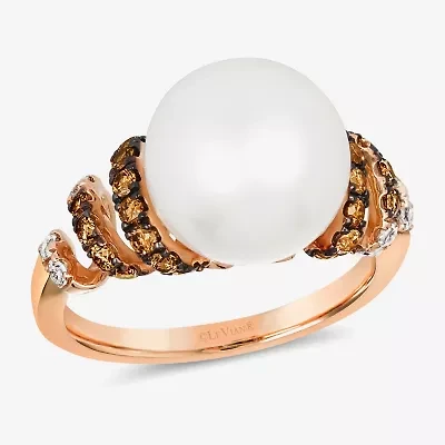 Le Vian Grand Sample Sale Le Vian Grand Sample Sale Womens 1/2 CT. T.W. 11.5MM Genuine White Cultured Freshwater Pearl 14K Rose Gold Round Side Stone Cocktail Ring