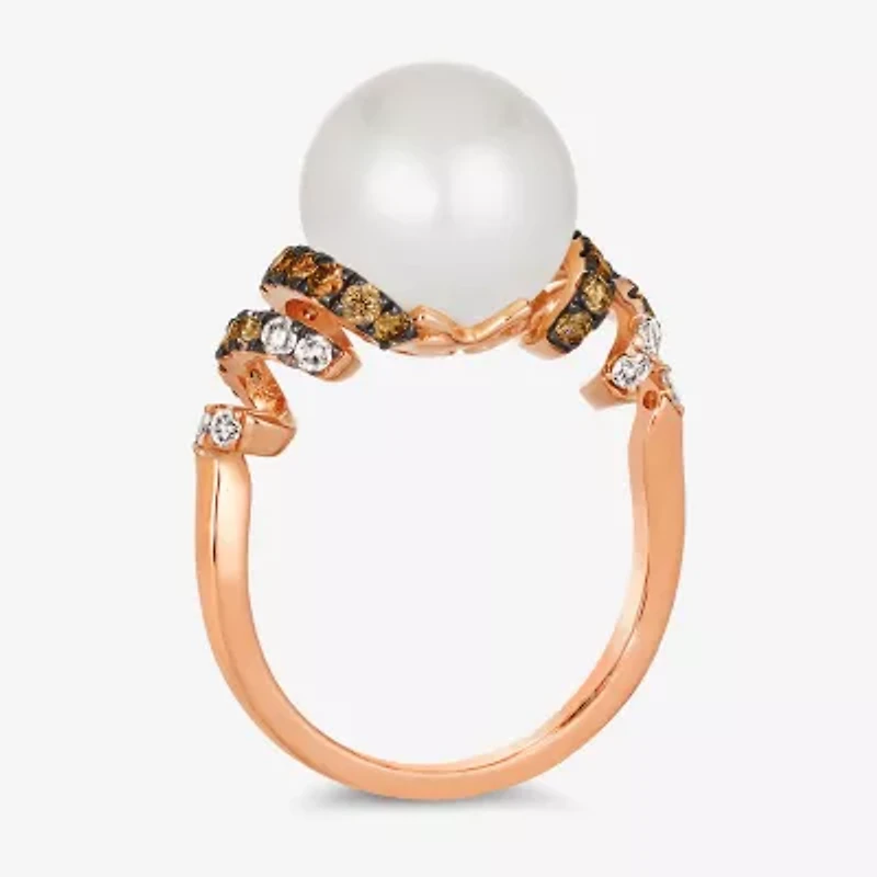 Le Vian Grand Sample Sale Le Vian Grand Sample Sale Womens 1/2 CT. T.W. 11.5MM Genuine White Cultured Freshwater Pearl 14K Rose Gold Round Side Stone Cocktail Ring
