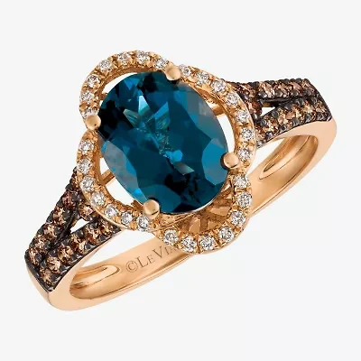 Le Vian Grand Sample Sale Le Vian Grand Sample Sale Womens 3/8 CT. T.W. Genuine Blue Topaz 14K Rose Gold Oval Side Stone Cocktail Ring