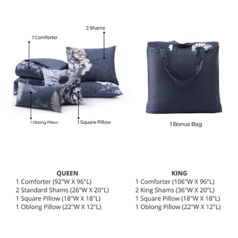 Bebejan Forget Me Not 100% Cotton Sateen 5 Piece Reversible Comforter Set