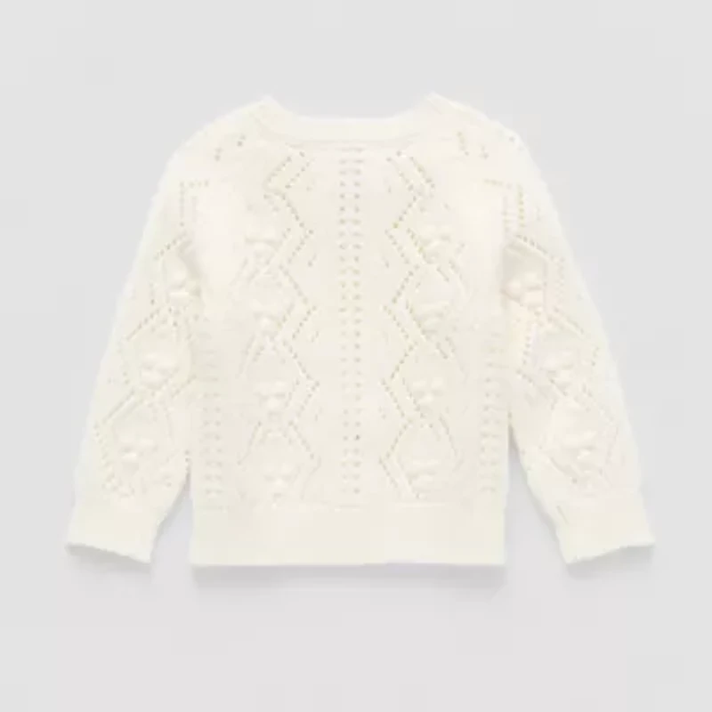 Okie Dokie Baby Girls Crew Neck Long Sleeve Button Cardigan