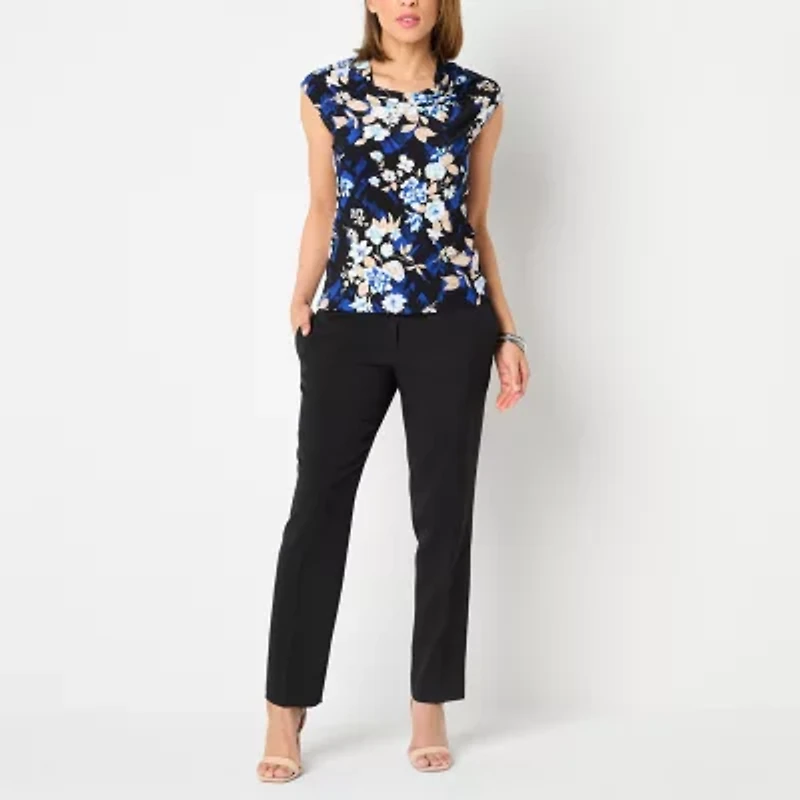 Black Label by Evan-Picone Floral Womens Cowl Neck Sleeveless Blouse