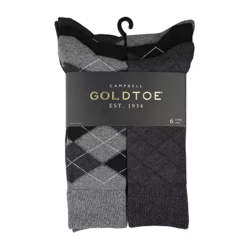 Gold Toe Campbell Mens 6 Pair Big and Tall Crew Socks