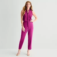 Black Label by Evan-Picone Womens Split Tie Neck Sleeveless Blouse