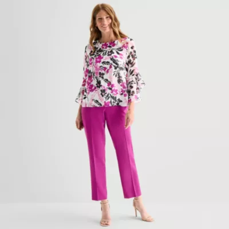 Black Label by Evan-Picone Womens Round Neck 3/4 Sleeve Blouse