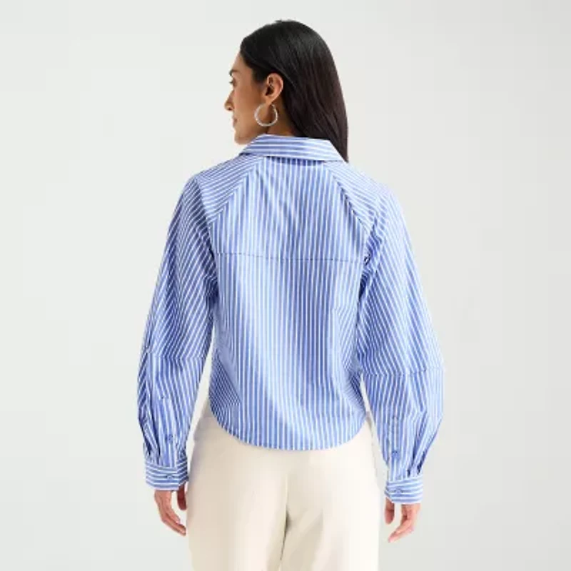 Worthington Womens Long Sleeve Button Front Blouse