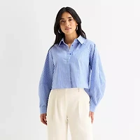 Worthington Womens Long Sleeve Button Front Blouse