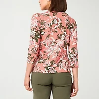 Liz Claiborne Womens Petite Keyhole Neck 3/4 Sleeve Blouse