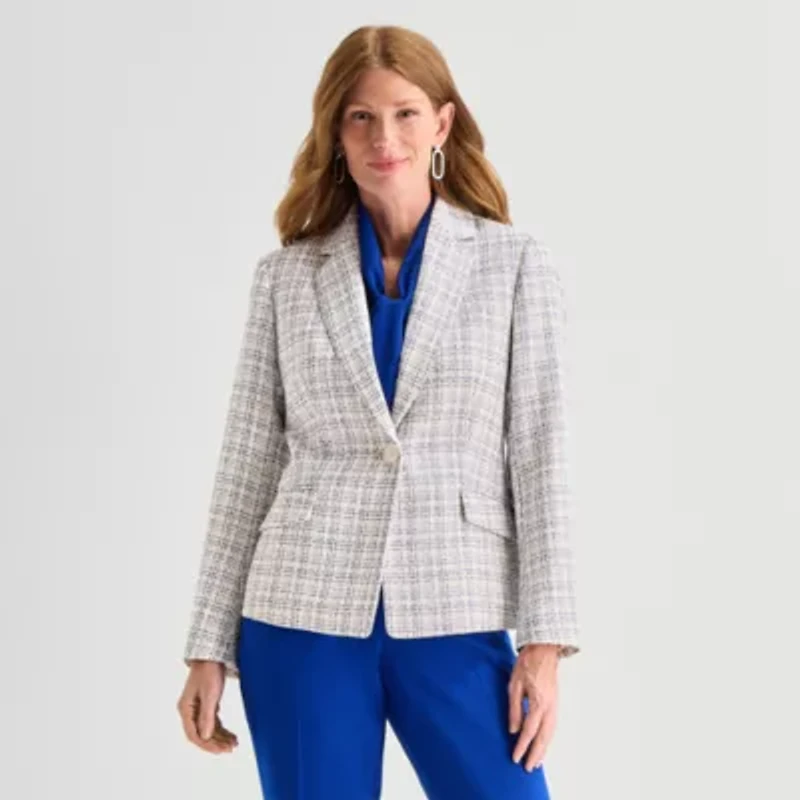 Black Label by Evan-Picone Tweed Womens Classic Fit Flat Front Suit Jacket