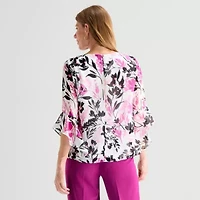 Black Label by Evan-Picone Womens Round Neck 3/4 Sleeve Blouse