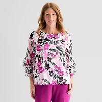 Black Label by Evan-Picone Womens Round Neck 3/4 Sleeve Blouse