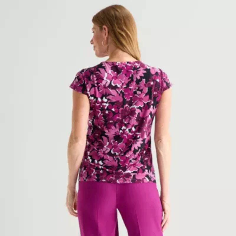 Black Label by Evan-Picone Womens Cowl Neck Short Sleeve Blouse