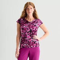 Black Label by Evan-Picone Womens Cowl Neck Short Sleeve Blouse
