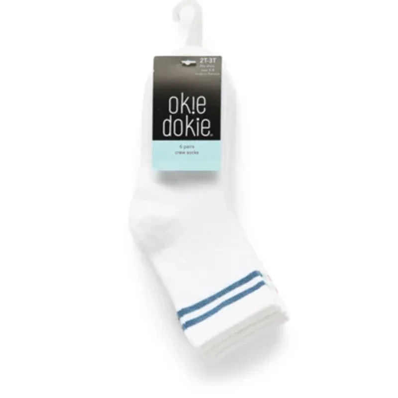 Okie Dokie Little & Big Kid Boys 6 Pair Crew Socks
