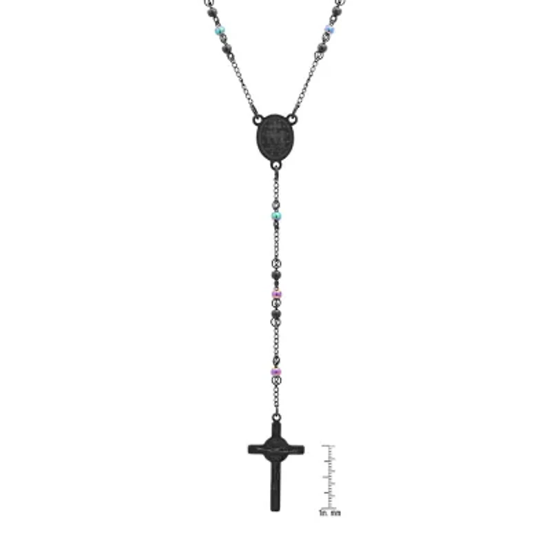 Steeltime Miraculous Medal Mens Stainless Steel Hypoallergenic 26 Inch Rosary Necklace