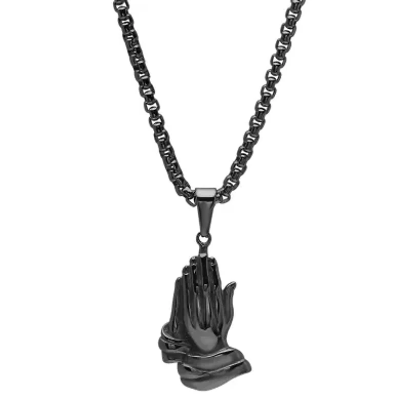 Steeltime Praying Hands Mens Stainless Steel Hypoallergenic 24 Inch Pendant Necklace