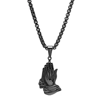Steeltime Praying Hands Mens Stainless Steel Hypoallergenic 24 Inch Pendant Necklace
