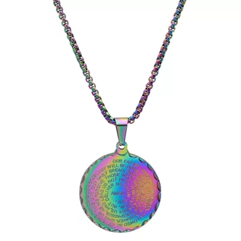 Steeltime Lord'S Prayer Mens Stainless Steel Round Hypoallergenic 24 Inch Pendant Necklace