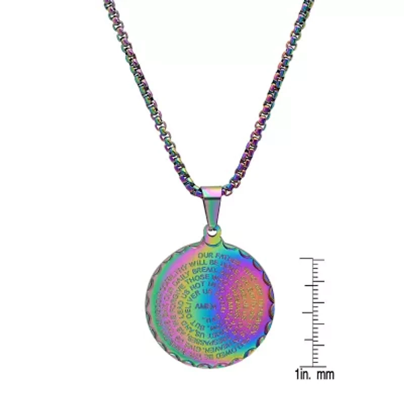 Steeltime Lord'S Prayer Mens Stainless Steel Round Hypoallergenic 24 Inch Pendant Necklace