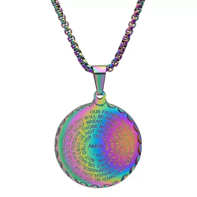 Steeltime Lord'S Prayer Mens Stainless Steel Round Hypoallergenic 24 Inch Pendant Necklace