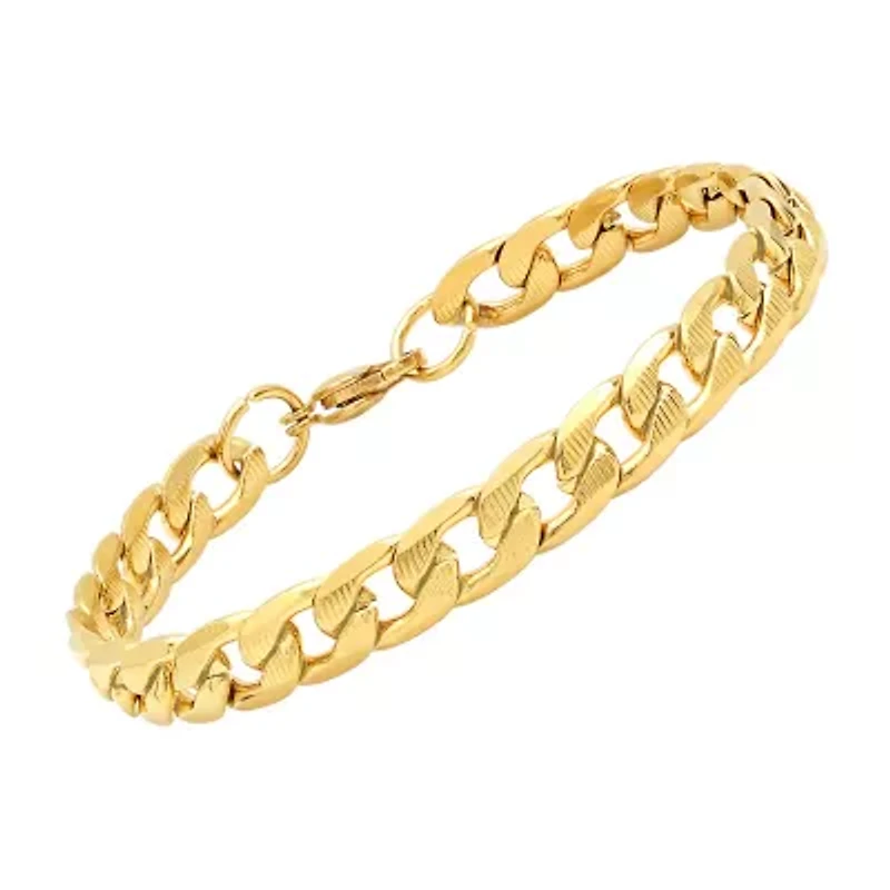 Steeltime Mens 18K Gold Over Stainless Steel Solid Hypoallergenic 8 1/2 Inch Link Bracelet