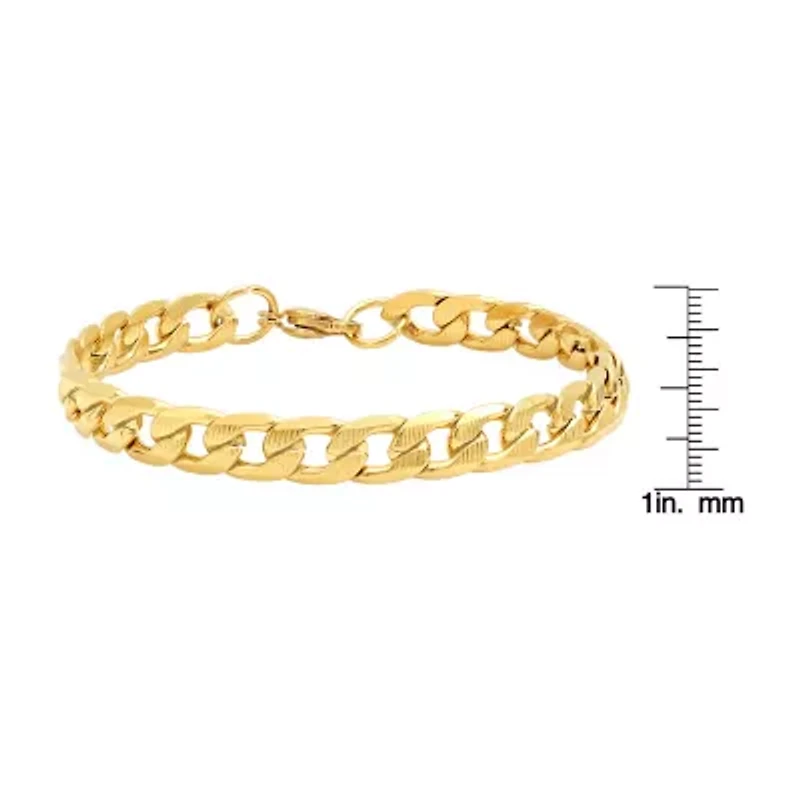 Steeltime Mens 18K Gold Over Stainless Steel Solid Hypoallergenic 8 1/2 Inch Link Bracelet