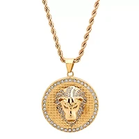 Steeltime Lion Mens 18K Gold Over Stainless Steel Hypoallergenic 30 Inch Pendant Necklace