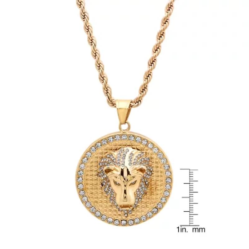Steeltime Lion Mens 18K Gold Over Stainless Steel Hypoallergenic 30 Inch Pendant Necklace