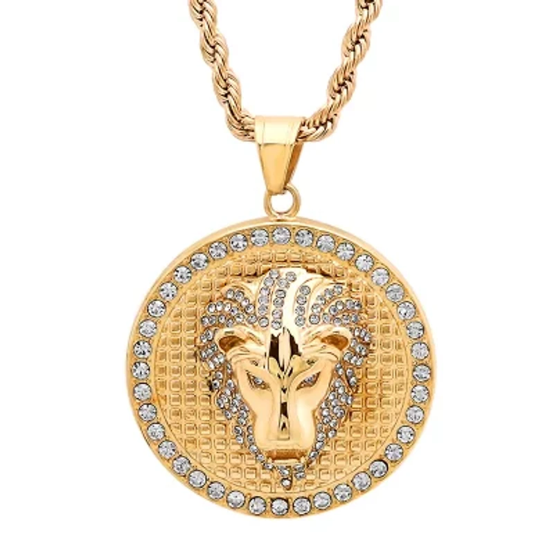 Steeltime Lion Mens 18K Gold Over Stainless Steel Hypoallergenic 30 Inch Pendant Necklace