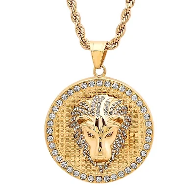 Steeltime Lion Mens 18K Gold Over Stainless Steel Hypoallergenic 30 Inch Pendant Necklace