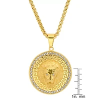 Steeltime Lion Mens Cubic Zirconia 18K Gold Over Stainless Steel Round Hypoallergenic Inch Pendant Necklace