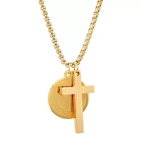 Steeltime Mens 18K Gold Over Stainless Steel Cross Hypoallergenic 24 Inch Pendant Necklace