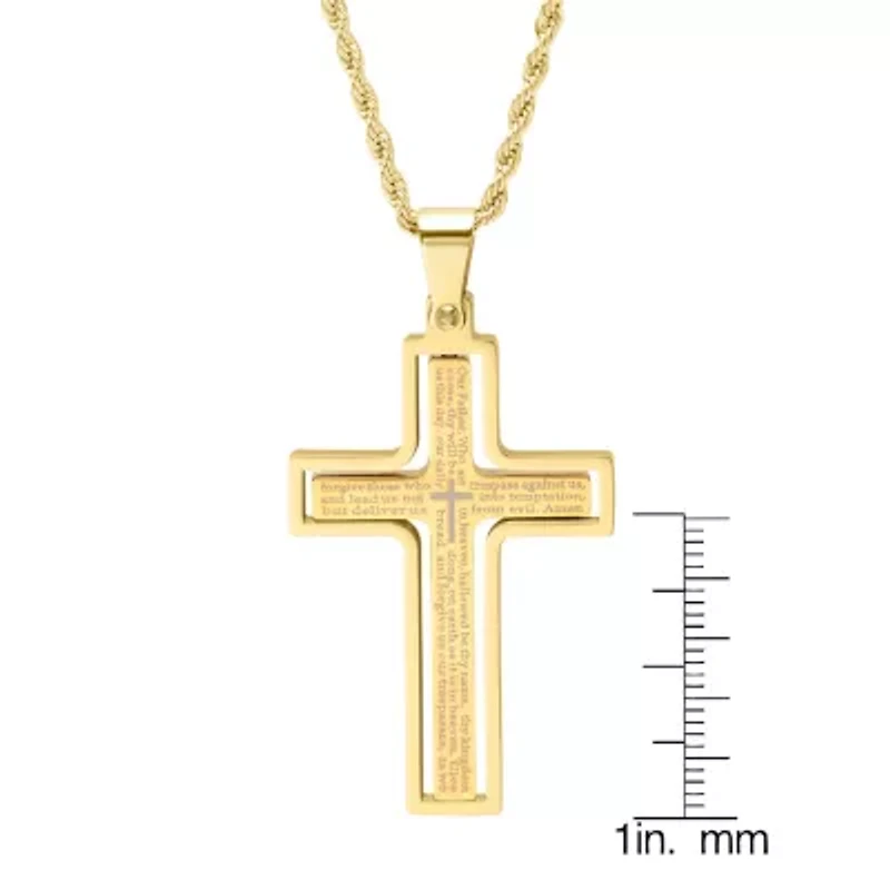 Steeltime Mens 18K Gold Over Stainless Steel Cross Hypoallergenic 24 Inch Pendant Necklace