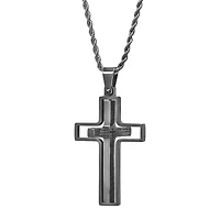 Steeltime Lord'S Prayer Mens Stainless Steel Cross Hypoallergenic 24 Inch Pendant Necklace