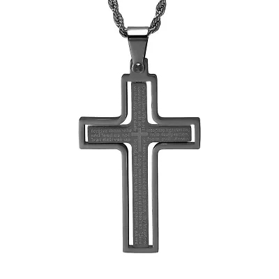 Steeltime Lord'S Prayer Mens Stainless Steel Cross Hypoallergenic 24 Inch Pendant Necklace