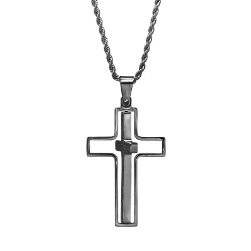 Steeltime Lord'S Prayer Mens Stainless Steel Cross Hypoallergenic 24 Inch Pendant Necklace