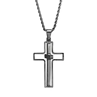 Steeltime Lord'S Prayer Mens Stainless Steel Cross Hypoallergenic 24 Inch Pendant Necklace