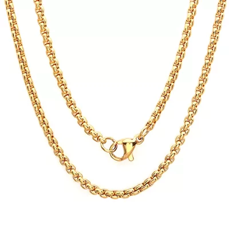 Steeltime Mens 18K Gold Over Stainless Steel Stainless Steel Hypoallergenic 24 Inch Box Chain Necklace