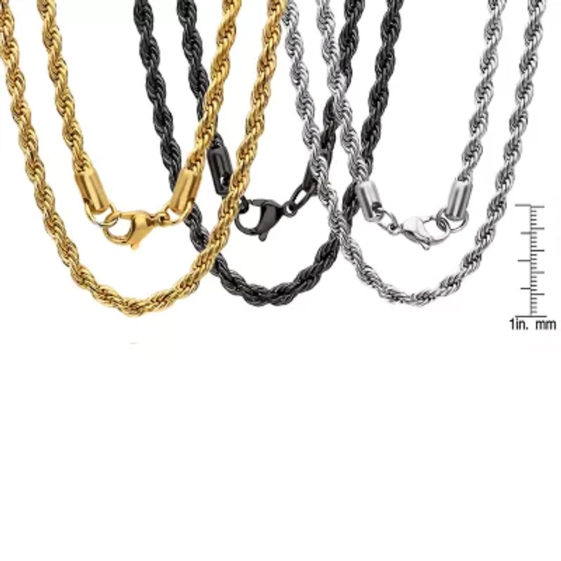 Steeltime Mens 18K Gold Over Stainless Steel Stainless Steel Hypoallergenic 24 Inch Rope Chain Necklace